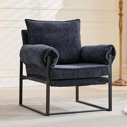 Xifan Modern Comfy Reclining Chair with 6 Angle Adjustable Backrest, Upholstered Accent Chair Fabric Living Room Lounge Chair for Reading Room - Dark Blue, 1PC
