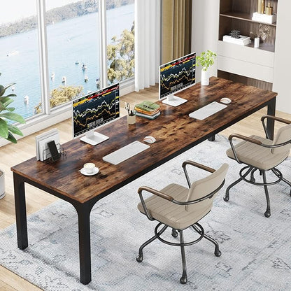Tribesigns 78.7 Inches Extra Long Computer Desk 2 Person Desk, Double Long Desk, Workstaion for Home Office, Brown+Black