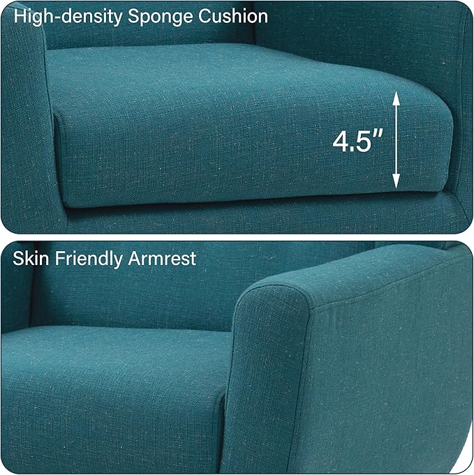 Accent Chair, Mid-Century Modern Fabric Chairs with Arms for Living Room, Comfy Upholstered Club Single Sofa Armchair for Bedroom Waiting Room with Solid Wood Frame (Fabric Turquoise, Set of 2)