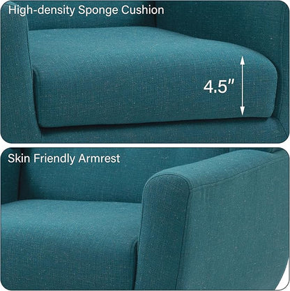 Accent Chair, Mid-Century Modern Fabric Chairs with Arms for Living Room, Comfy Upholstered Club Single Sofa Armchair for Bedroom Waiting Room with Solid Wood Frame (Fabric Turquoise, Set of 2)