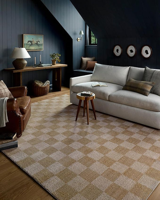 Loloi Chris Loves Julia Calvin Collection CLV-01 Wheat/Ivory 11'-6" x 15'-7" Area Rug Checkered Neutral Soft Living Room Bedroom Carpet
