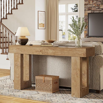 Tribesigns 63" Farmhouse Console Table, Natural Wooden Sofa Table Rectangular Accent Console for Entryway, Hallway & Living Room (Natural)