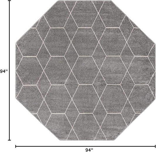 Unique Loom Trellis Frieze Collection Area Rug - Geometric (7' 10" Octagon, Light Gray/ Ivory)