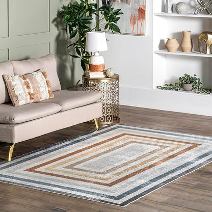 nuLOOM 6' Round Machine Washable Stain-Resistant Area Rug Low Profile for Living Room, Bedroom, and Dining Room, Alienor Multicolor
