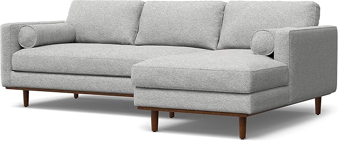 SIMPLIHOME Morrison Right Sectional Sofa in Woven-Blend Recycled Polyester Fabric, Mist Grey, 102-inches Wide, L-Shaped Couch with Right Chaise for the Living Room and Family Room