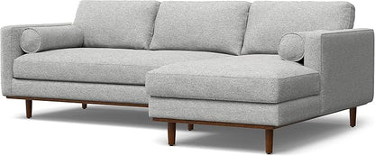 SIMPLIHOME Morrison Right Sectional Sofa in Woven-Blend Recycled Polyester Fabric, Mist Grey, 102-inches Wide, L-Shaped Couch with Right Chaise for the Living Room and Family Room