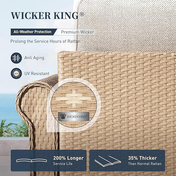 Patio Furniture Set 6 pcs, Wicker Rattan Sofa and Chairs with 5.5" Thick Waterproof Cushions, 56" Fire Pit Table, All Weather Outdoor Conversation Set for Backyard Deck, 7 Seats Beige