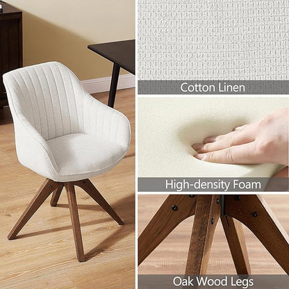 Zouron Mid Century Modern Accent Chair with Oak Wood Legs, Upholstered Swivel Chair No Wheels, Side Accent Armchair Vanity Chair for Small Space Home Office Living Room Bedroom, Ivory