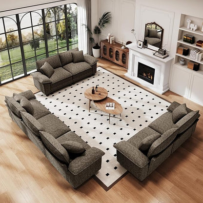PHI VILLA Cloud Modular Couches Sets, 3 Pieces Large Sectional Sofa Set with Loveseats, 7-Seater Upholstered Couch for Living Room, Chenille Fabric, Smoky Grey