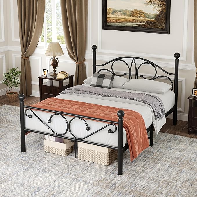 Metal Full Single Bed Frame with Storage Space, 74.8" in Steel Bed Frame with Protective Foot Pads, Strong Bearing Capacity Full Size Bed, Easy Assembly, Underbed Storage Space（40.1 inch）