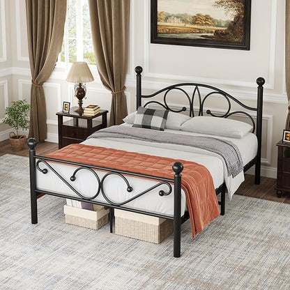 Metal Full Single Bed Frame with Storage Space, 74.8" in Steel Bed Frame with Protective Foot Pads, Strong Bearing Capacity Full Size Bed, Easy Assembly, Underbed Storage Space（40.1 inch）