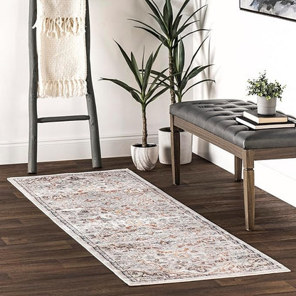 nuLOOM 2'6" x 12' Machine Washable Stain-Resistant Area Rug Medium Profile for Living Room, Bedroom, and Dining Room, Cady Beige