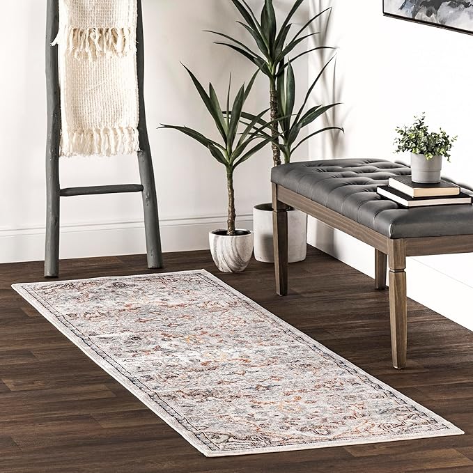 nuLOOM 2'8" x 8' Machine Washable Stain-Resistant Area Rug Medium Profile for Living Room, Bedroom, and Dining Room, Cady Beige