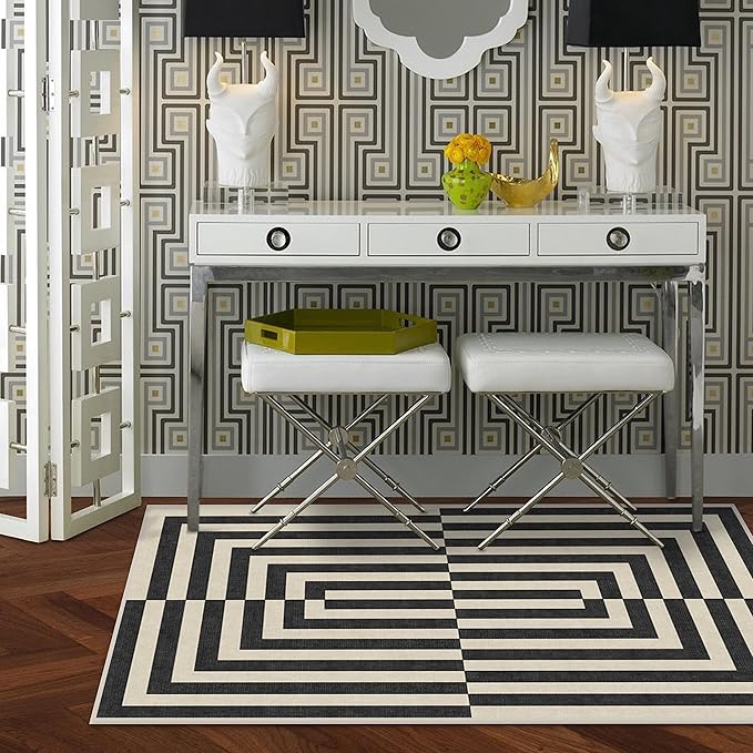 RUGGABLE x Jonathan Adler Machine Washable Modern Area Rug – Op Art Charcoal 3x5, Stain-Resistant, Non-Slip – Small Rugs for Living Room, Bedroom, Hallway, Entryway & Office–with Standard Pad