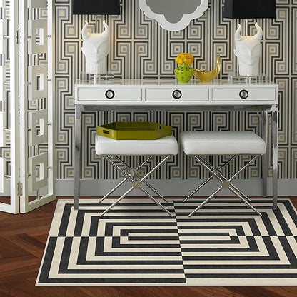 RUGGABLE x Jonathan Adler Machine Washable Modern Area Rug – Op Art Charcoal 3x5, Stain-Resistant, Non-Slip – Small Rugs for Living Room, Bedroom, Hallway, Entryway & Office–with Standard Pad