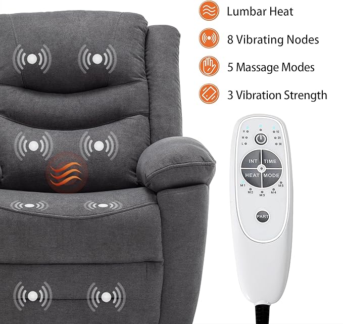 Power Swivel Rocker Recliner with Massage and Heat, USB Port, Infinite Position, Oversized Electric Glider Rocking Chairs Living Room, Soft Fabric Reclining Sofa Chair (Dark Grey Fabric)