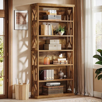 Tribesigns 6-Tier Bookshelf, 71 Inches Tall Freestanding Bookcase, Large Industrial Bookshelves Display Shelves, Wooden Book Shelf for Home Office, Living Room, Bed Room, Rustic Brown