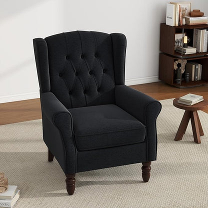 UIXE High Back Accent Chair, Fabric Upholstered Armchair Wingback Club Chair for Living Room, Comfy Single Sofa Bedroom Retro Reading Seat with Solid Wood Legs - Brown