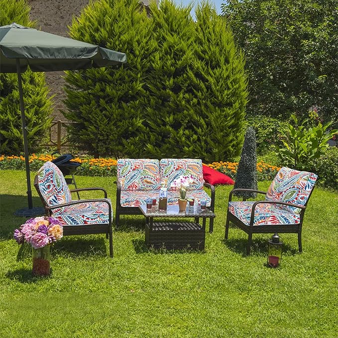 JMGBird Outdoor Chair Cushion Tufted Pillow, Deep Seat Outdoor Cushion Set 19"x19" Seat Cushions for Outdoor Furniture