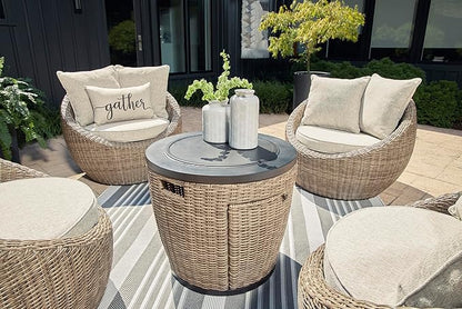 Signature Design by Ashley Danson Outdoor Lounge Chair with Cushion and 360-Degree Swivel, Set of 2, UV-Resistant Performance Fabric and Resin Wicker, Light Brown