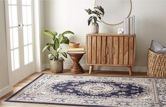 Home Dynamix Premium Sakarya Traditional Medallion Border Area Rug, Navy Blue, 3'7"x5'2" Rectangle