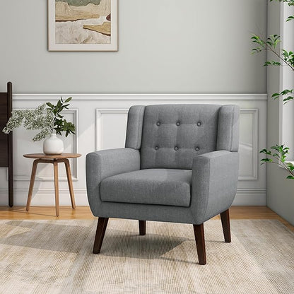 Accent Chair, Mid-Century Modern Fabric Chairs with Arms for Living Room, Comfy Upholstered Club Single Sofa Armchair for Bedroom Waiting Room with Solid Wood Frame (Fabric Grey, Set of 2)