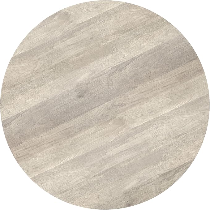 SIMPLIHOME Elmbrook Coffee Table - 34 inch Wide Solid Mango Wood Modern Industrial Round Drum Cocktail Table in White Wash, Sculptural Living Room Table with Low Profile Design, Assembled