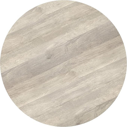 SIMPLIHOME Elmbrook Coffee Table - 34 inch Wide Solid Mango Wood Modern Industrial Round Drum Cocktail Table in White Wash, Sculptural Living Room Table with Low Profile Design, Assembled
