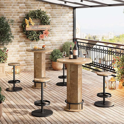 Tribesigns Round Bar Table with Chairs, Industrial Bistro Sets with 2 barstools, Pub Cocktail Table with Metal Ring Footrest for Kitchen Nook, Apartment, Small Space