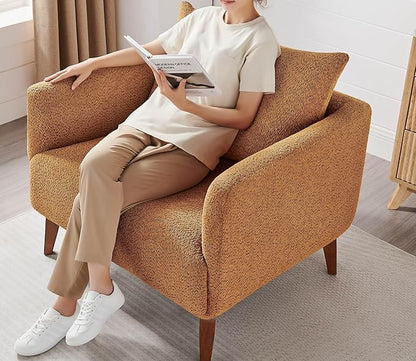 Oversized Accent Chair Modern Boucle Armchair for Living Room- 37" Wide Accent Chair with Solid Wood Legs, Curry Upholstered Lounge Chair for Bedroom & Office, Cozy Reading Chair (Easy Assembly)