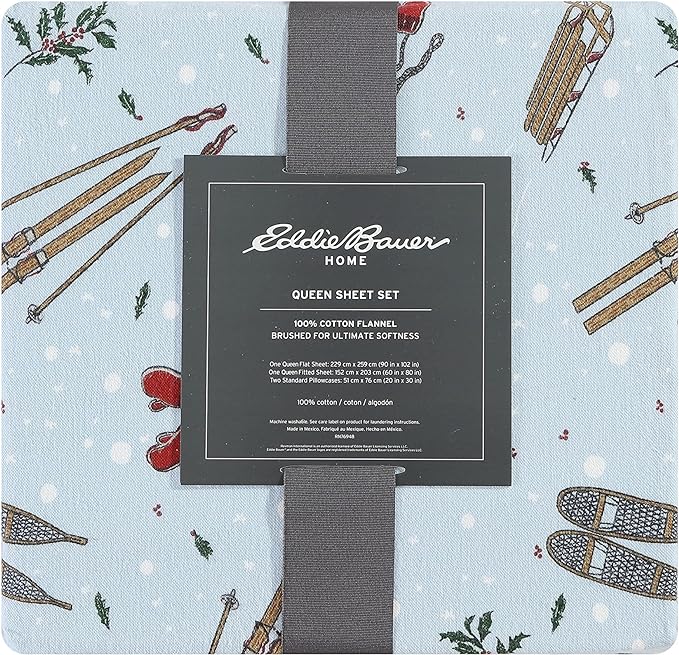 Eddie Bauer - Full Sheets, Cotton Flannel Bedding Set, Brushed For Extra Softness, Cozy Home Decor (Snow Days, Full)