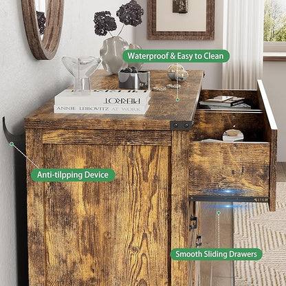 Dresser for Bedroom with 6 Drawers, 48" Wide Wood Chest of Drawers with Deep Drawers & Mental Handle, Wooden Dresser TV Stand, Modern Closet Storage Organizer for Living Room, Hallway, Entryway, Brown