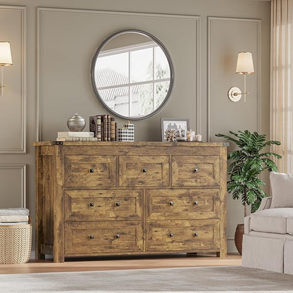 7-Drawer Dresser, Modern Wooden Storage Chest of Drawers, Dresser TV Stand, Wood Drawer Organizer with Metal Handles for Bedroom, Living Room, Hallway