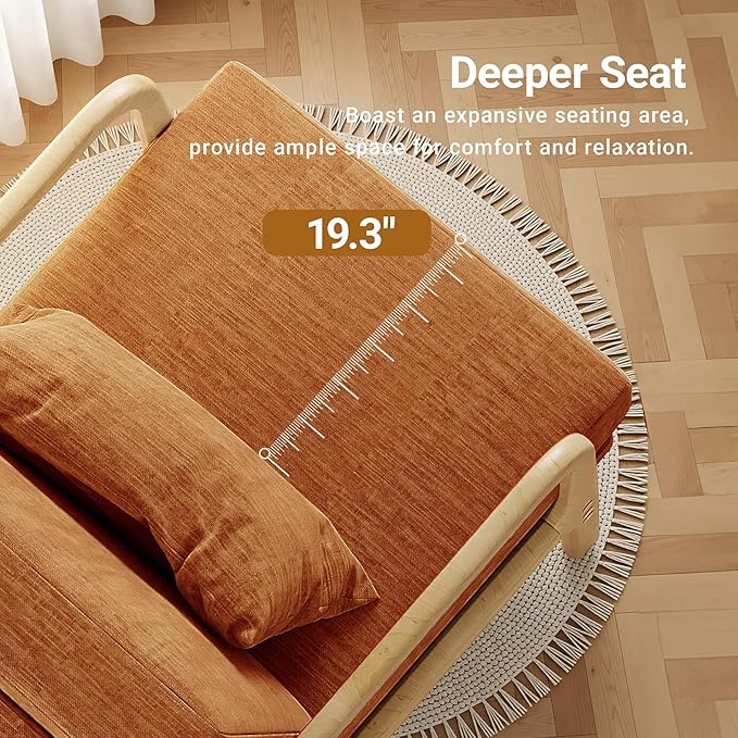 Claiks Mid-Century Modern Accent Chair, Living Room Armchair with Solid Wood Frame & Lumbar Pillow, Comfy Upholstered Lounge Chair for Bedroom, Office, Linen-Like Fabric, Orange