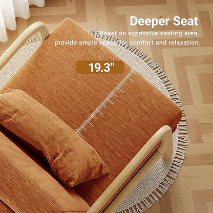 Claiks Mid-Century Modern Accent Chair, Living Room Armchair with Solid Wood Frame & Lumbar Pillow, Comfy Upholstered Lounge Chair for Bedroom, Office, Linen-Like Fabric, Orange