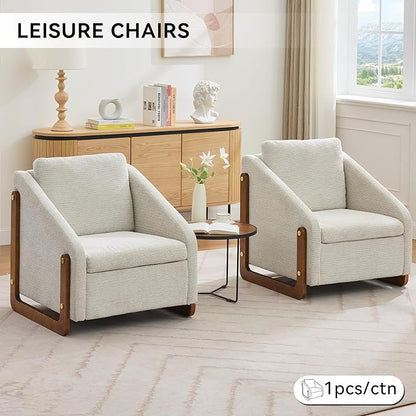 Modern Upholstered Armchair with Wooden Frame, 29" W x 29" D x 29" H, Light Gray Chenille Fabric, Living Room Accent Chair