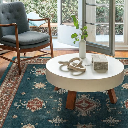 RUGGABLE Washable Vintage Area Rug – Verena Teal Blue 6x9, Stain-Resistant, Non-Slip – Medium Machine Washable Rugs for Living Room, Bedroom, Hallway, Entryway & Office–with Standard Pad
