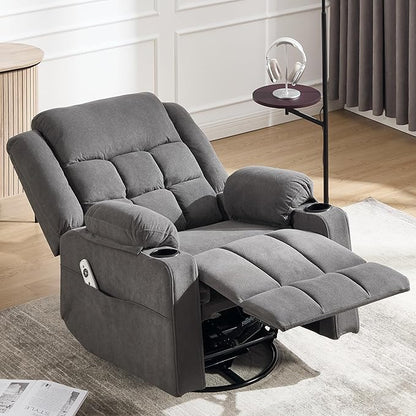 Swivel Rocker Recliner Chair for Adults with Massage and Heat, Cup Holders and Side Pockets, Glider Rocking Reclining Single Sofa Chair for Living Room (Dark Gray)