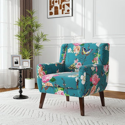 Accent Chair, Modern Fabric Armchair for Living Room, Comfy Upholstered Arm Chair Tufted for Indoor Bedroom Office Room (Pattern Blue)