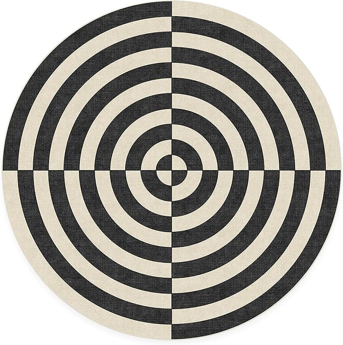 RUGGABLE x Jonathan Adler Machine Washable Modern Area Rug– Op Art Charcoal 6 ft Round, Stain-Resistant, Non-Slip – Medium Rugs for Living Room, Bedroom, Hallway, Entryway & Office–with Cushioned Pad
