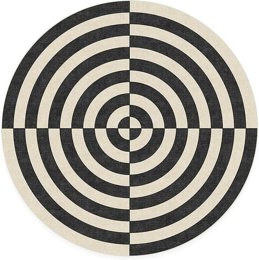 RUGGABLE x Jonathan Adler Machine Washable Modern Area Rug – Op Art Charcoal 6 ft Round, Stain-Resistant, Non-Slip – Medium Rugs for Living Room, Bedroom, Hallway, Entryway & Office–with Standard Pad
