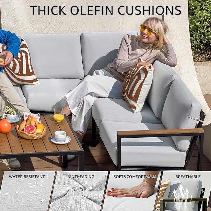 NATURAL EXPRESSIONS 6 Pieces Patio Furniture Set,Outdoor Patio Sectional Furniture Set Outdoor Couch Sofa Set with Anti-Scald Armrest &Tabletop,Ergonomic Design Highback,Thick Soft Cushions for Yard