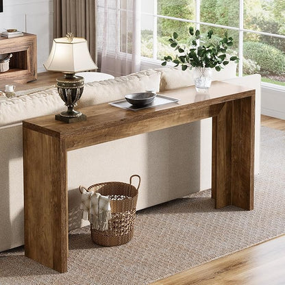 Tribesigns 55-Inch Farmhouse Console Table, Wooden Couch Table Behind Sofa with Storage, Narrow Long Entryway Hallway Table for Living Room, Entrance (Brown)
