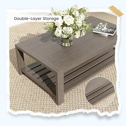 UDPATIO Aluminum Patio Furniture Set, 4 Piece Faux Wood Outdoor Patio Sets with Coffee Table, Metal Patio Furniture Set Modern Outdoor Sectional for Deck Porch Patio, Dark Grey