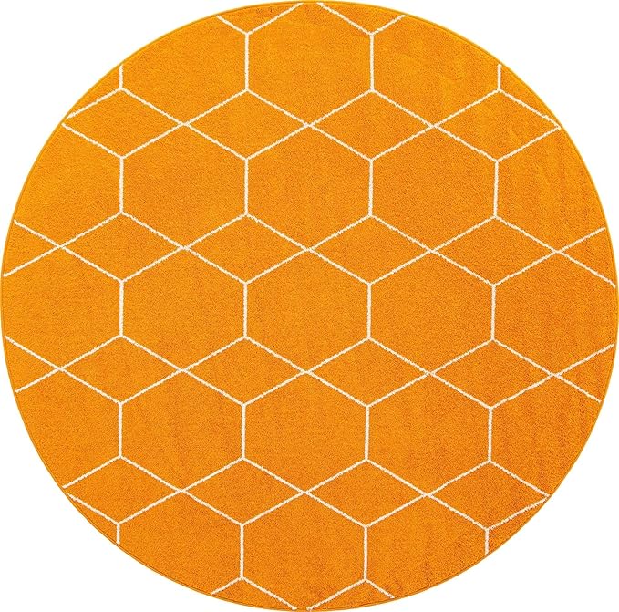 Unique Loom Trellis Frieze Collection Area Rug - Geometric (8' Round, Orange/ Ivory)