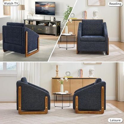 Modern Upholstered Armchair with Wooden Frame, 29" W x 29" D x 29" H, Light Gray Chenille Fabric, Living Room Accent Chair (Blue)