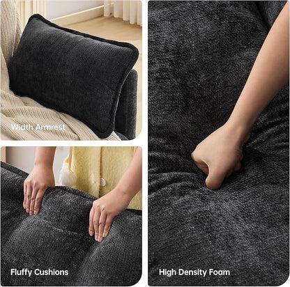 108" Modular Sectional Couches for Living Room with Ottoman, L Shaped Cloud Couch with Charger, USB & Type-c Port, Comfy Sofas with Deep Seat, Chenille Fabric, Black