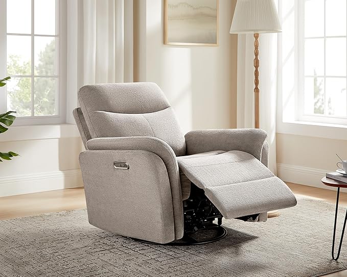 VANOMi Power Recliner Chair Swivel Glider, Electric Rocking Recliner Chairs with USB and Type-C Ports, Nursery Chair Recliner for Living Room, Bedroom, Apartment（Camel）