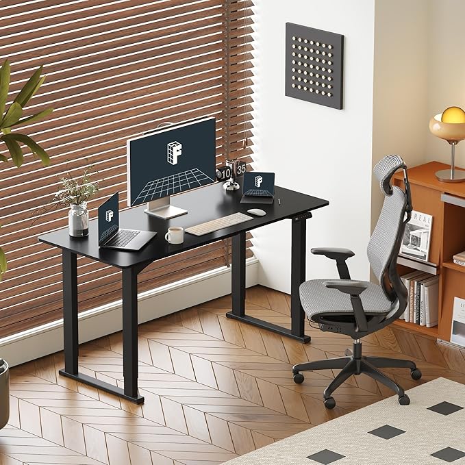 FLEXISPOT 4 Legs Standing Desk 63 x 28 Inch Electric Adjustable Height with Splice Board Home Office Sit Stand Up Desk, Black Top + Black Frame