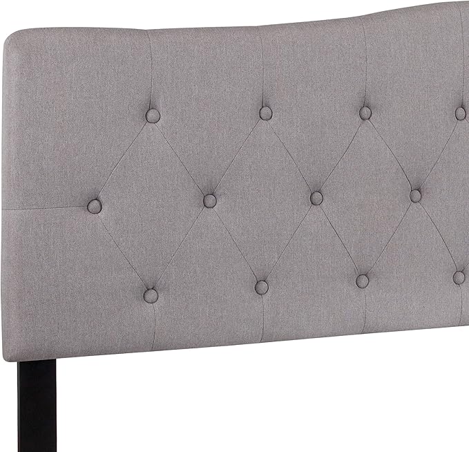 BizChair Arched Button Tufted King Size Headboard in Light Gray Fabric